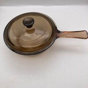 Vintage Corning Visions Amber Glass Saucepan with Matching Pyrex Lid (0.5 liter)